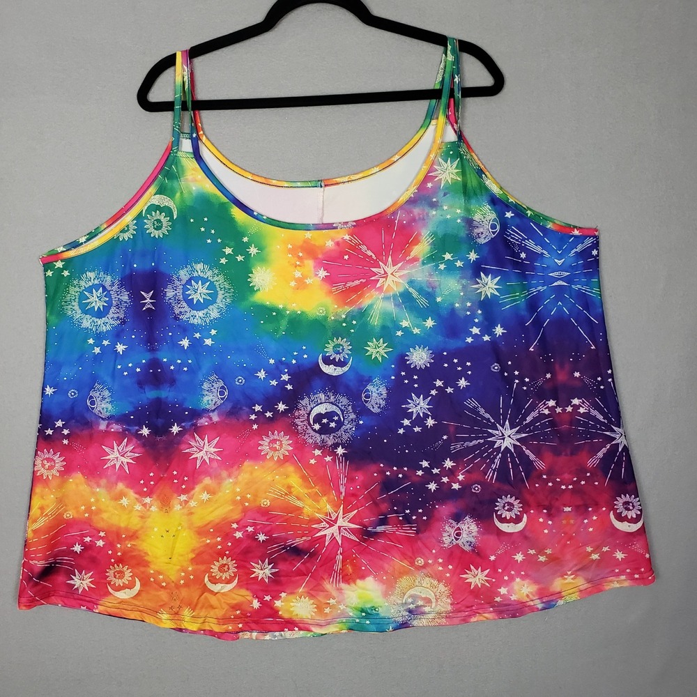 Rainbow Galaxy Tie Dye Cami Tank Pride Rave Eclectic Celestial‎ Plus size 5XL